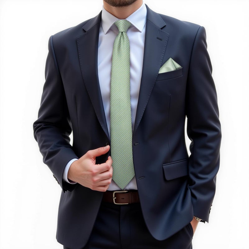 DiBanGu Mens Tie Set Silk Solid Paisley Necktie and Pocket Square Cufflinks Classic Formal Ties for Men Wedding Party, Sage Green - Image 2